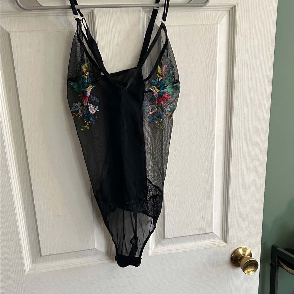 Elegant Black Embroidered Bodysuit size L